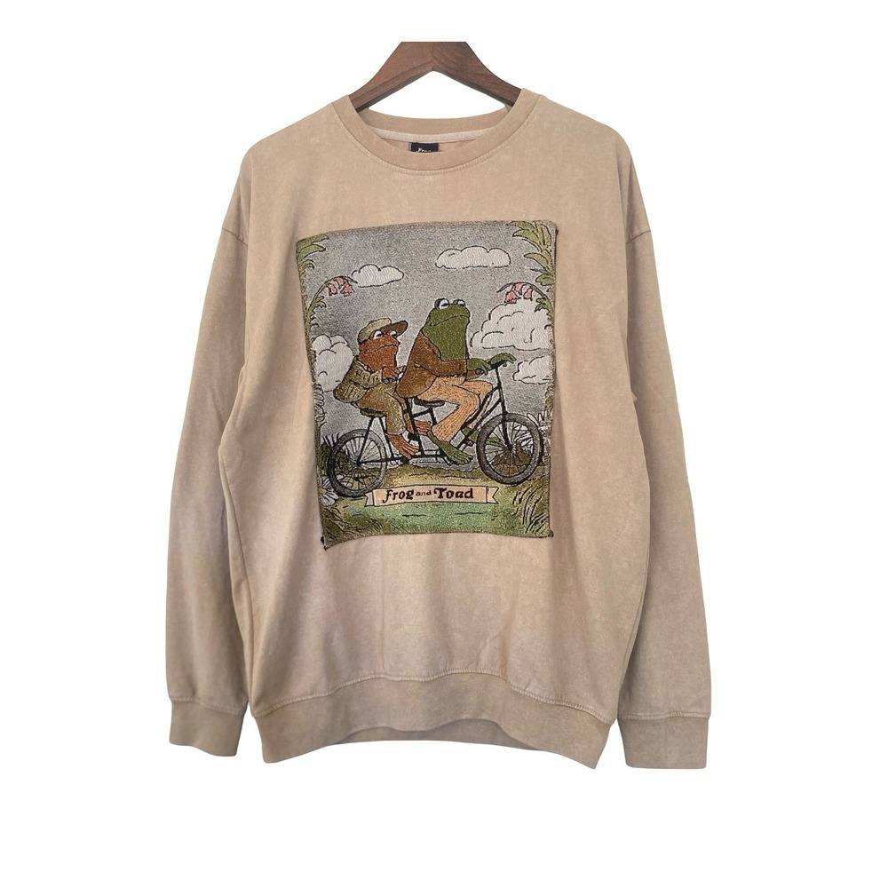 Frog and Toad Together Tapestry Patch Sweatshirt Sand Tan Large Arnold Lobel